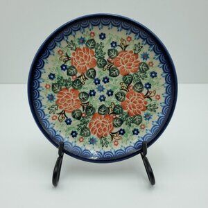 Polish Pottery Floral Unikat Bread Plate Red Flowers Dessert Appetizer Plate